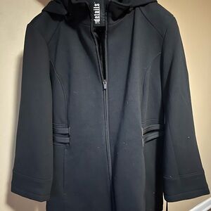 Black Womens PLUS 2X - removable Hood Coat - Jersey knit outer + satin interior